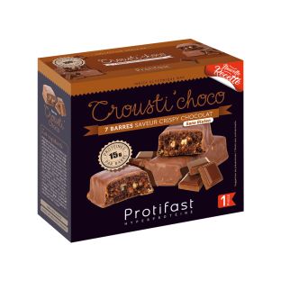 Barre Crousti'choco Protifast riche en protéines.
1 boîte de 7 barres sans gluten Low Carb.