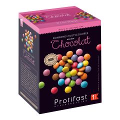 Bonbons multicolores saveur chocolat façon Smarties ® riches en protéines. 7 sachets