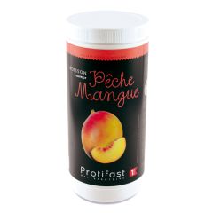 Préparation hypocalorique en poudre à reconstituer pour boisson saveur pêche mangue riche en protéines. 1 pot de 500 g