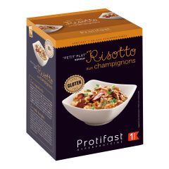 Préparation façon risotto aux champignons riche en protéines, sans gluten. 